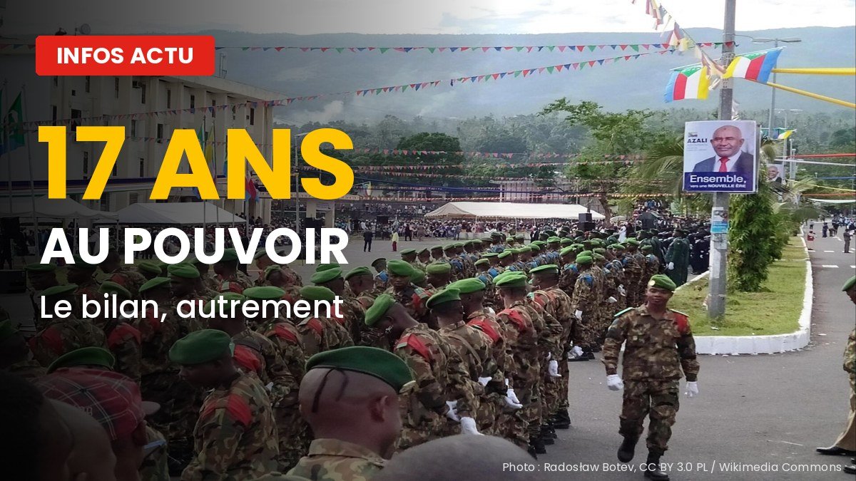 Défilé militaire à Moroni et affiche de campagne d'Azali Assoumani